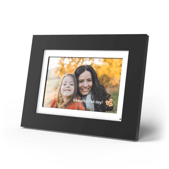 Brookstone PhotoShare 8" Black Wood Frame with caption and sticker